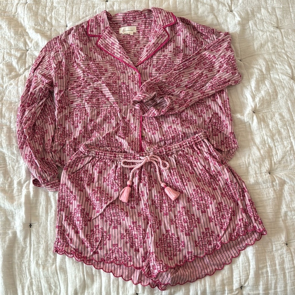 Pink Anthropologie matching pajama set
